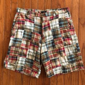Mens Patchwork Shorts SZ 36 Cotton Madras Plaid Club Room Golf Beach